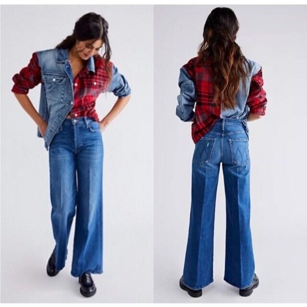MOTHER The Tomcat Roller Jeans 25 High Rise Wide Leg Flare Where is my Mind Boho